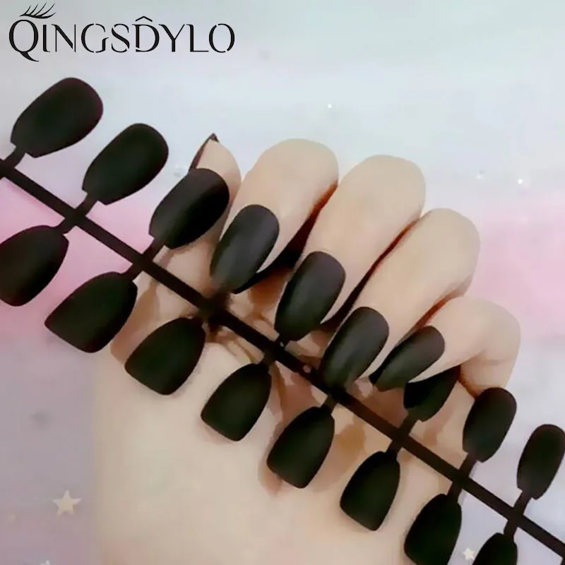Qingsdylo 24 шт./компл. ногти в гробу полное покрытие Средний балерины матовые