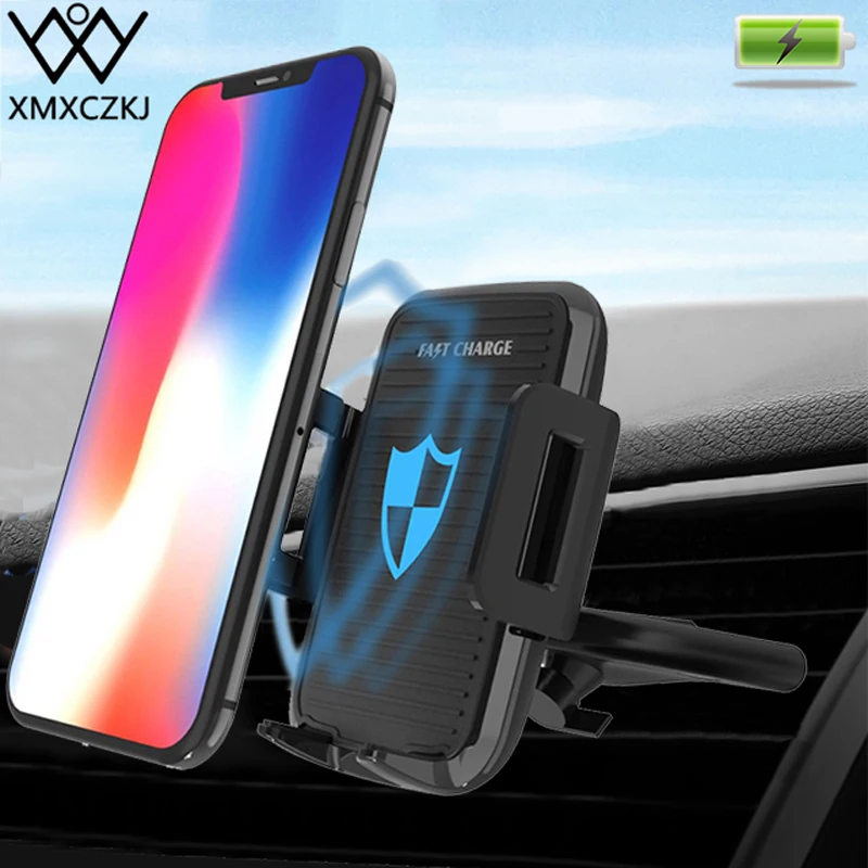 XMXCZKJ Qi Car Mount Cell Mobile Smart Phone Wireless Charging Holder Support For iPhone X 8 XR Clip Sucker Fast Charger Stand