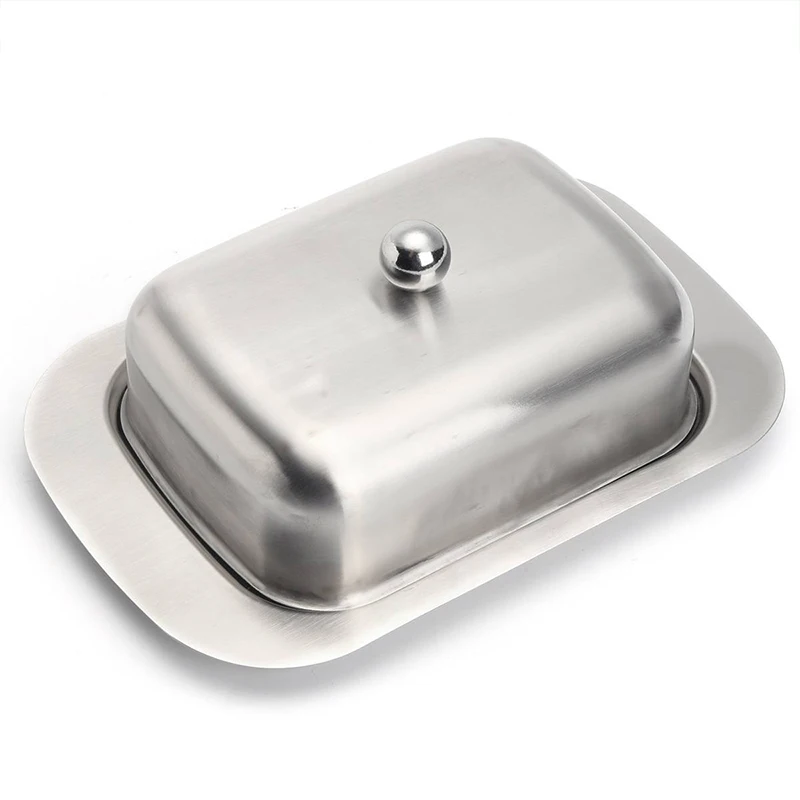 1Set Stainless Steel Butter Dish For Butter Container Elegant Cheese Server Storage Fruit Salad Dinner Tray Cheese Kitchen Dish