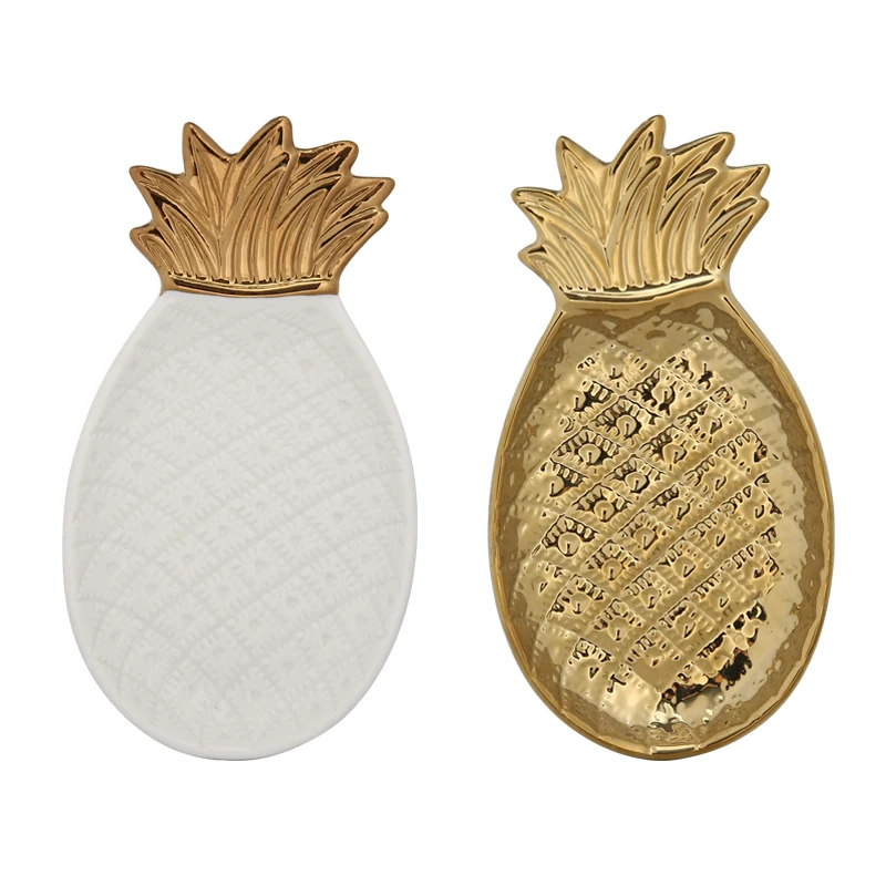 SaiDeKe Golden pineapple Jewelry storage tray white pineapple Cake dish ornaments for wedding