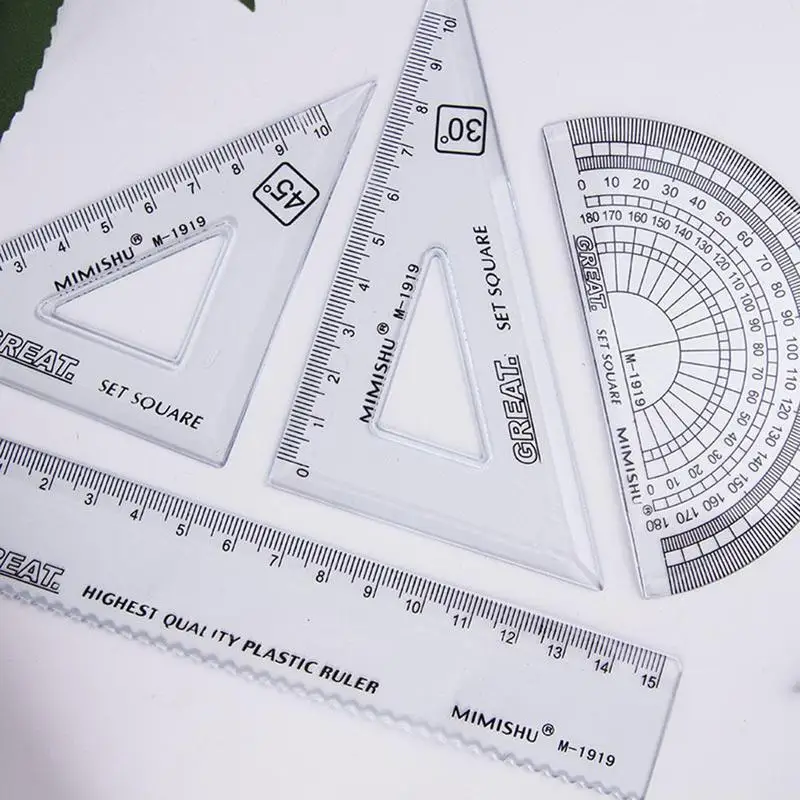

4pcs New Direct Selling Rushed Triangular Ruler Papelaria Spirograph School Maths Set Plastic Protractor Square Plastic Ruler