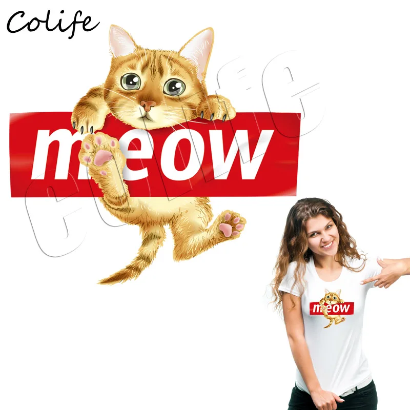 

Cat Iron On Paper Fashion Washable Heat Transfer Stickers Fashion A-Level Vinyl Patches Environment Friendly Easy Print Parches