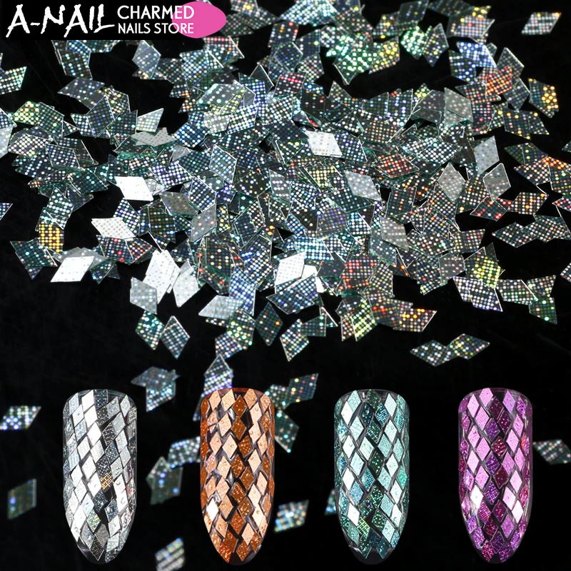 

12jar/set Holographic Shiny Rhombus shape Nail Sequins Bright spots nail glitter Confetti Flakes UV Gel Acrylic Tips Decorations