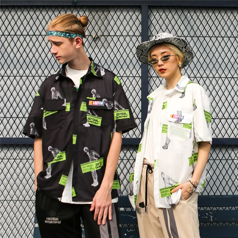 Bebovisi крутые буквы печати Лето Swag хипстер хип хоп короткий рукав Гавайские рубашки мужские уличные мужские повседневные рубашки топы