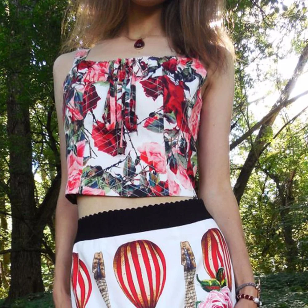 e-Manco Pencil Casual Midi dress Fashion Print High waist Spaghetti strap Slim elastic dress Crop tops Camis clothings