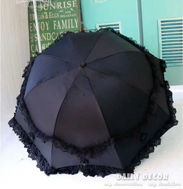 Новинка! Необычный корейский кружевной складной УФ зонтик proction с солнцезащитным покрытием женский черный прозрачный кружевной зонтик с рюкзаком