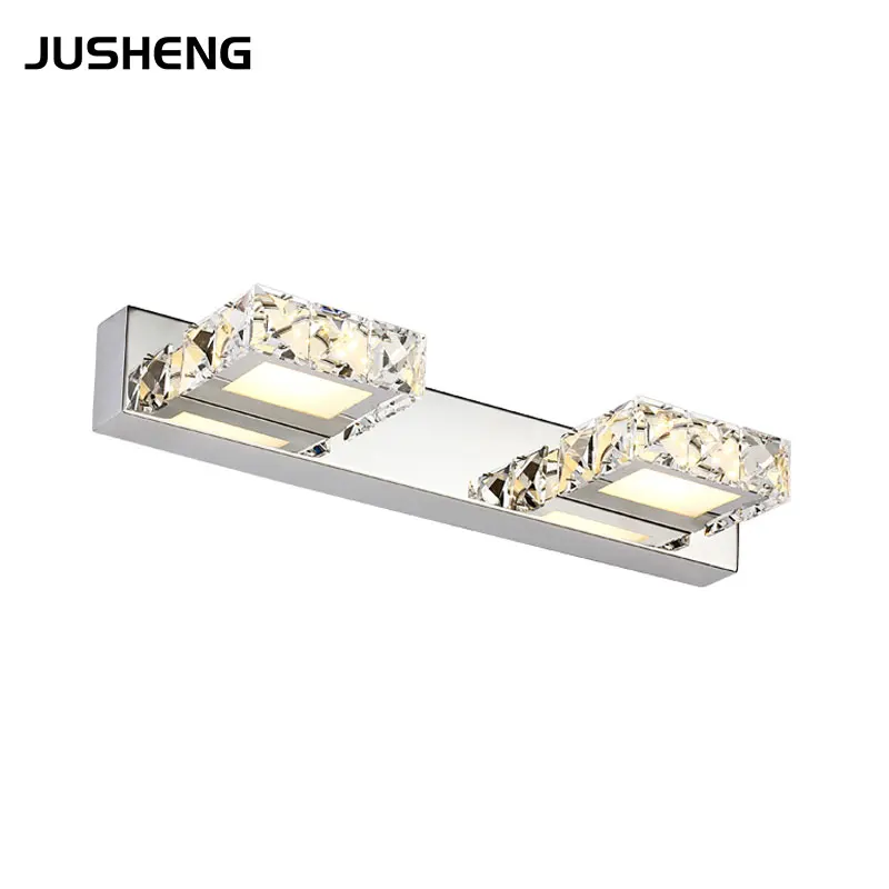 JUSHENG 6W Crystal Bathroom Wall Lighting fixture 2-lights 32CM Square Indoor LED Wall Lights AC110V /220V