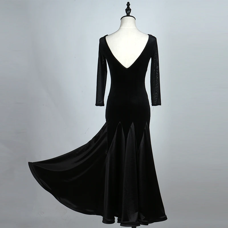 Women Ballroom Dance Dress Velvet Backless Standard Performance Competition Jazz Waltz Tango Fox-Trot Jigs Suits
