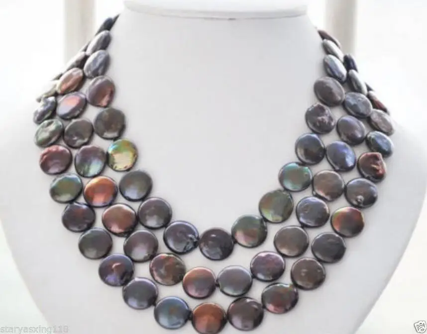 

13-14mm black coin freshwater pearl necklace 50