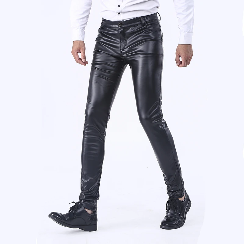 Idopy мужские деловые узкие брюки с пятью карманами, эластичные удобные черные однотонные брюки из искусственной кожи, джинсы, брюки для мужчин