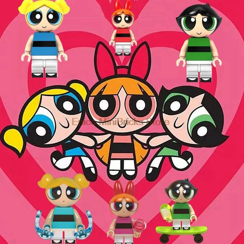 

Anime Powerpuff Girl Action Figure Blossom Buttercup Bubbles Dragon Ball Super Heroes Building Blocks Toys for Children