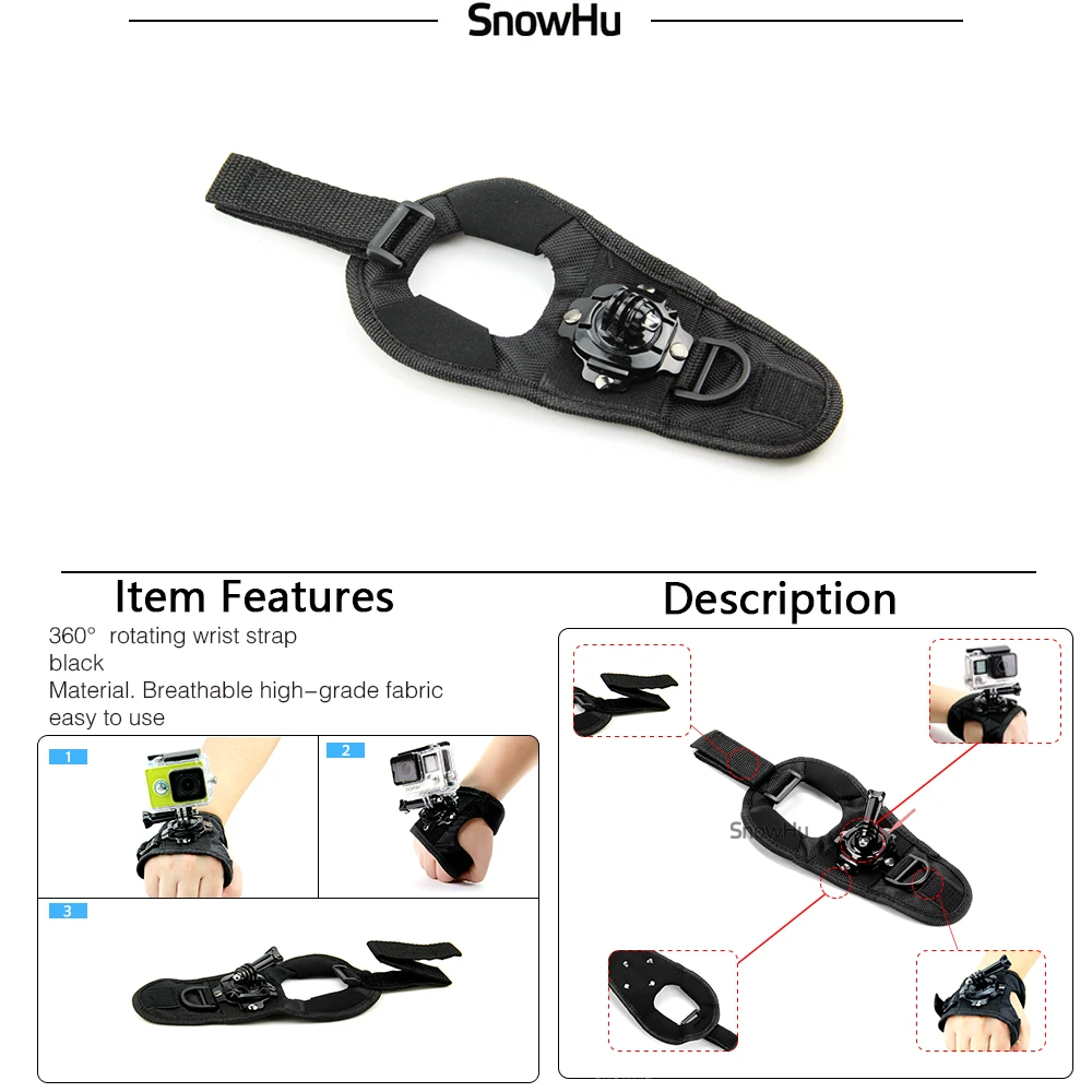 SnowHu для Gopro аксессуары для gopro набор аксессуаров для gopro hero 7 6 5 4 3 комплекта для Xiaomi Камера sjcam аксессуары GS38