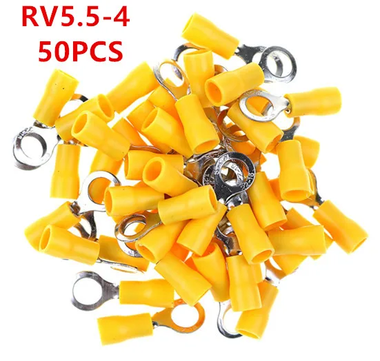 RV5.5-4 желтый кольцевой изолированный терминал 50 шт./упак. кабель обжимной клеммный наконечник 4-6mm2 кабель провода разъем RV5.5-4 RV