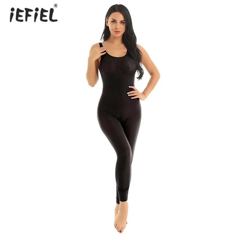 

Women See Through Sheer Exotic Bodystocking Lingerie Bodysuit Sleeveless Zipper Crotch Smooth Gymnastics Leotard Teddies Catsuit
