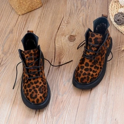 

New Shoes woman 2018 flat heel boots with British Martin boots leopard student snow women's boots sexy luxury famous brand 35-40