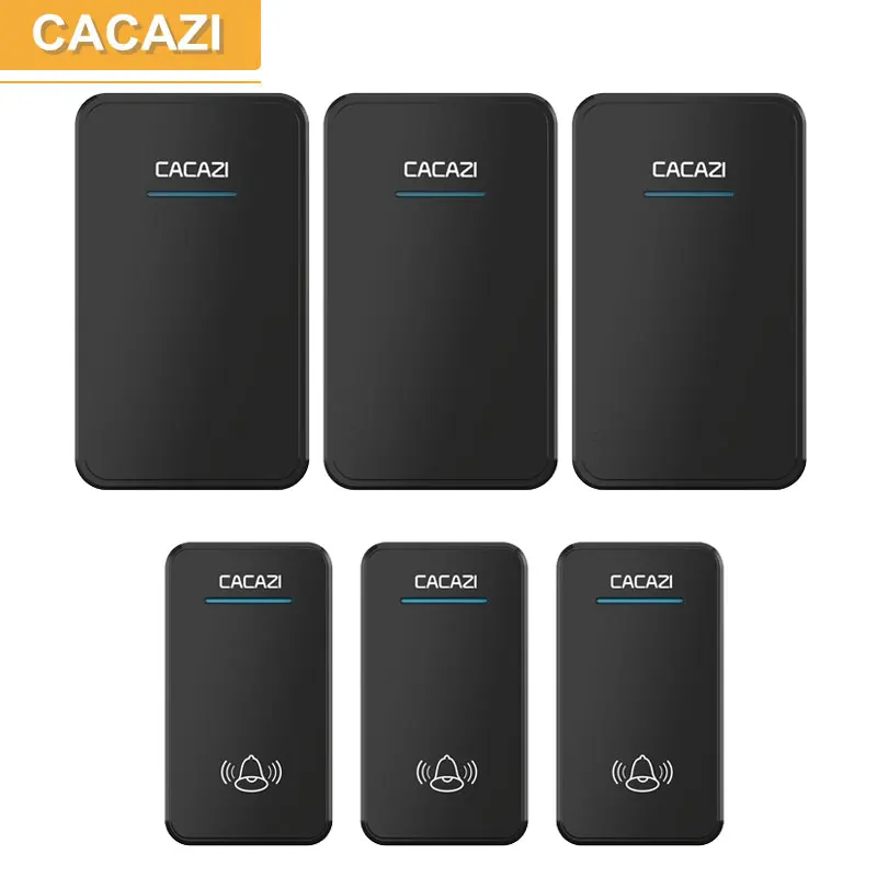 

CACAZI 3 waterproof buttons+3 receivers AC 100-220V wireless doorbell EU US UK plug door ring 48 ringtones 6 volume door chime