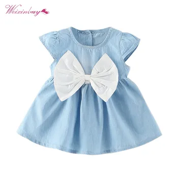 

Summer Fashion Short Sleeve Party Dress Kids Clothes Baby Girls Bow-knot Design Mini Dress Children Baby Style Dresses
