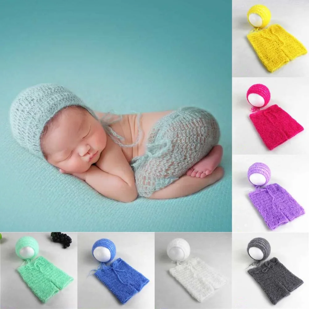 Newborn Baby Photography Props Accessories Hand Crochet Mohair Hat Clothes Baby Photo Accessory Photography Clothing Fotografia afbeelding