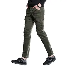 Демисезонный Для Мужчин's Повседневные штаны одноцветное Цвет прямые брюки мода хлопка середине талии в стиле милитари Цвет бренд-Костюмы