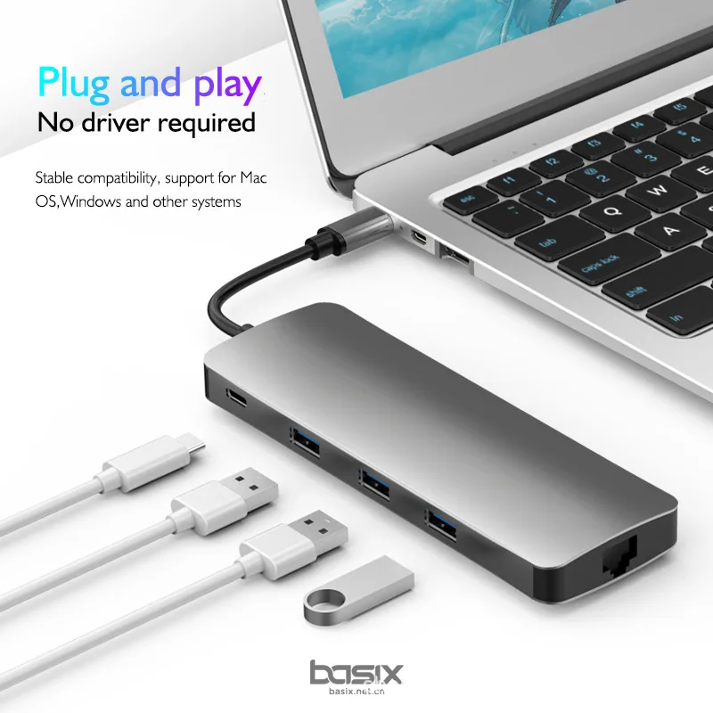 

Basix 9 IN1 USB HUB USB C to HDMI/VGA/RJ45/SD/TF Adapter for MacBook Samsung Galaxy S9 Huawei Mate 20 P20 Pro Type C USB 3.0 HUB