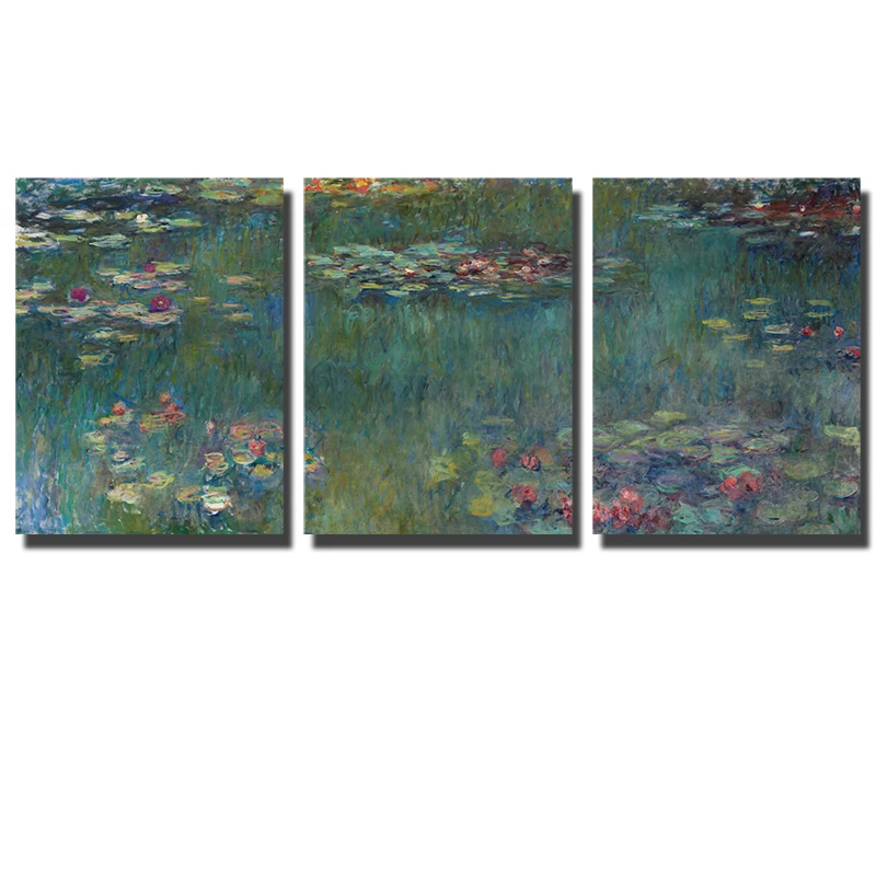 

Monet Famous Water Lily Painting Replica Impressionist Style Canvas Wall Art Posters 5 Panels Canvas Prints For Bed Room Decor