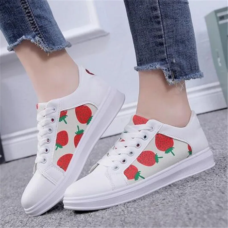 

DIWEINI 2019 new Women casual shoes fashion breathable canvas lace-up sneakers white strawberry Women shoes Comfortable B010