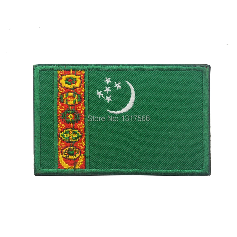 

Wholesale 20pcs/lot Turkmenistan National Flag Embroidery Patch Embroidered Patches Armband Fabric Sticker Sewing Applique