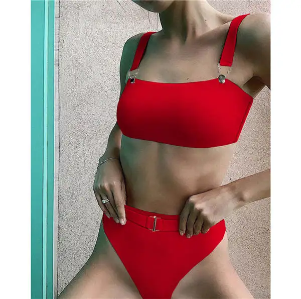 Women Swimsuit New Arrival Strap Bandeau Sexy Bikini Set Women Swimwear High Waist Bikini Women Bathing Suit - Цвет: RD