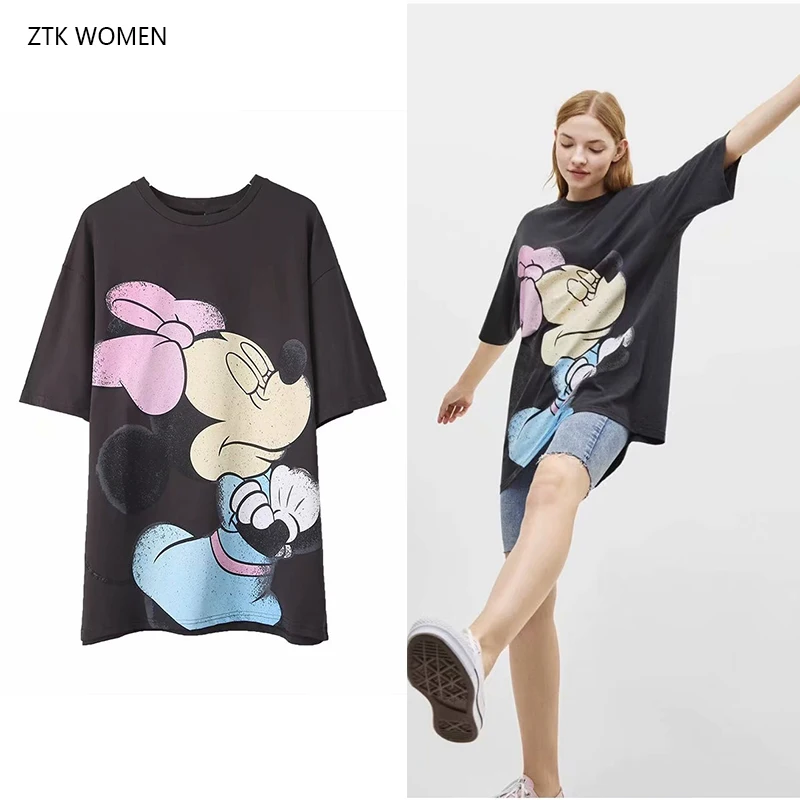 

ZTK Cute Cartoon Minnie Print 2019 Women Cotton T-shirt Summer Casual Short Sleeve O-Neck T-shirt Ladies White Cute Tee Top