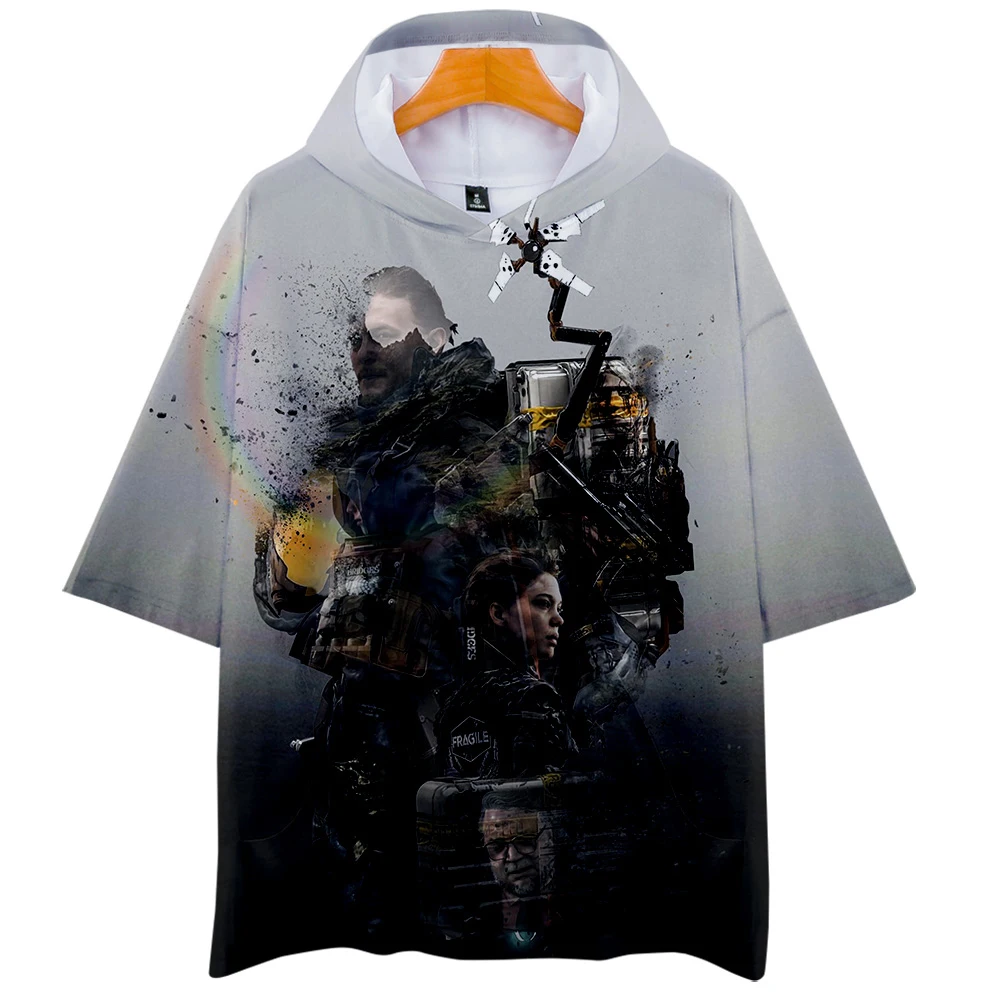 

Harajuku Anime death stranding 3D Hooded Short Sleeve T-shirt SummerAutumn Leisure style 2019 New Arrival Hip hop Hooded Tee