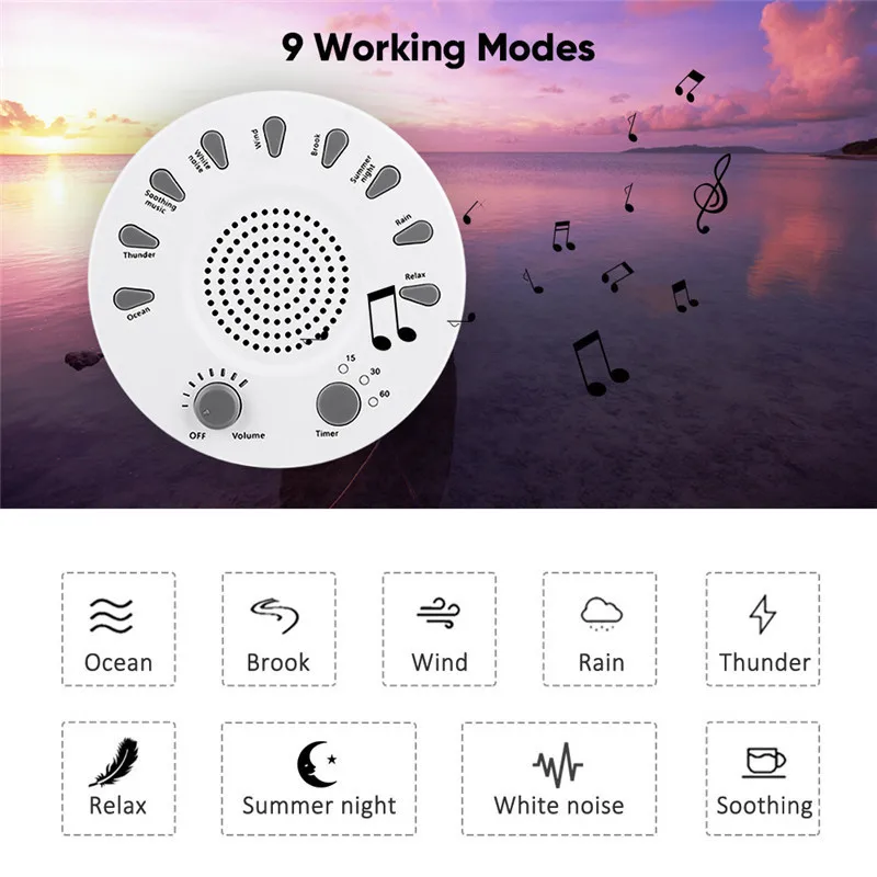 

Portable White Noise Sound Machine Baby Light Sleep Therapy Regulator with 9 Plant Soothing Sound For Home Office Travel