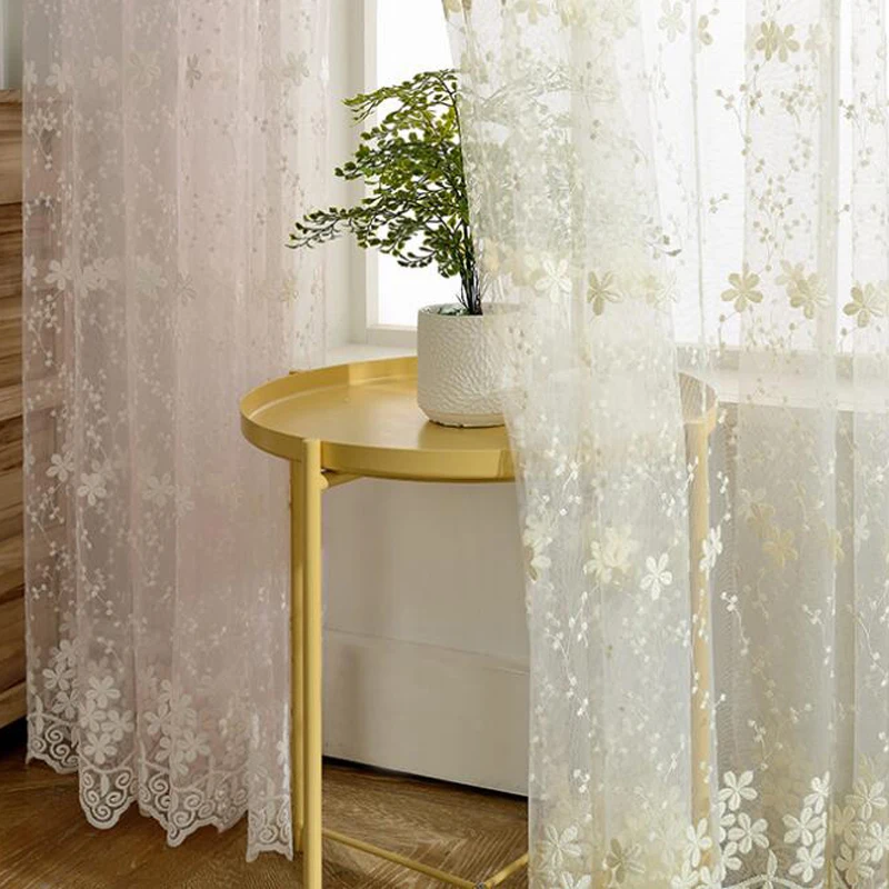 Image Pastoral Style Small Flower Embroidered Elegant Country Decor Curtains Soft Voile Valances for Living Room Bedroom WP058 #20