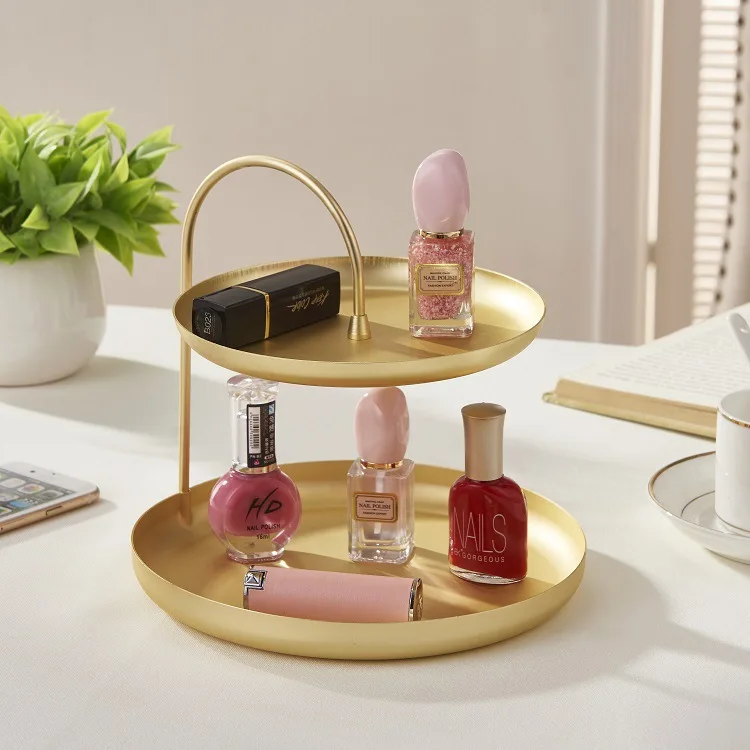 2/3 Tier Gold Home Storage Racks Bathroom Organizer Cosmetic Lipstick Perfume Holder Shelf Home Table Food Cake Plates