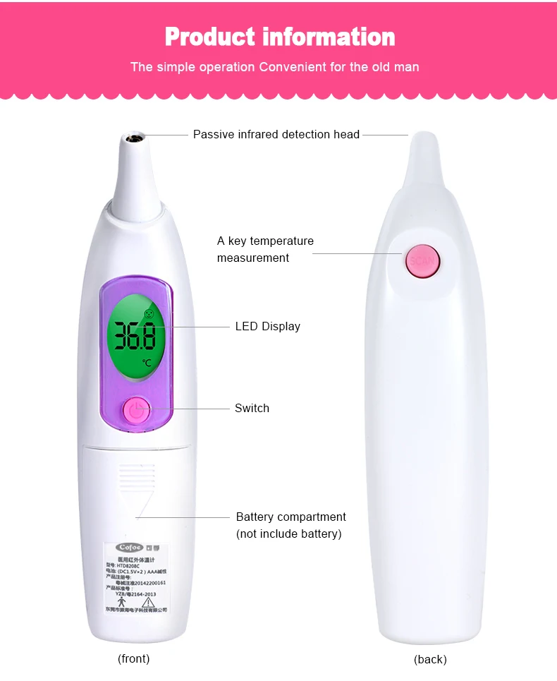 Цифровой ушной термометр Cofoe, медицинский инфракрасный термометр для измерения температуры тела, электронный термометр для измерения температуры для детей и взрослых