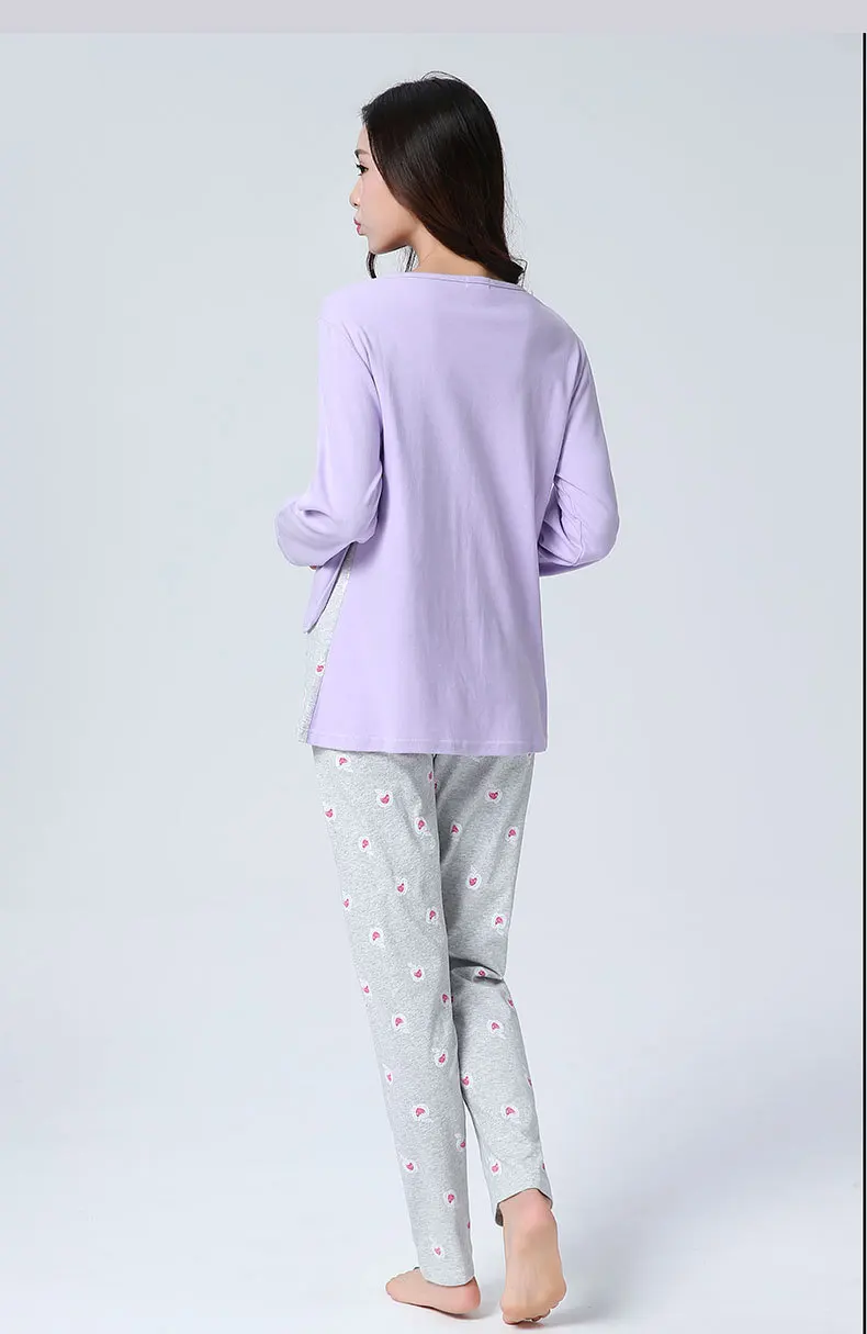 Осенне-зимняя одежда топ+ брюки, фиолетовая Хлопковая пижама для беременных женщин, послеродовое Грудное вскармливание, платье с длинными рукавами