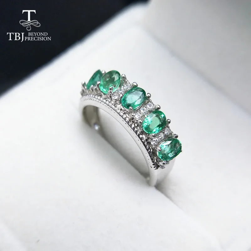 TBJ, природный Замбия зеленый изумруд драгоценный камень кольцо 925 стерлингового серебра для женщин Подарок на годовщину с шкатулка для ювелирных изделий