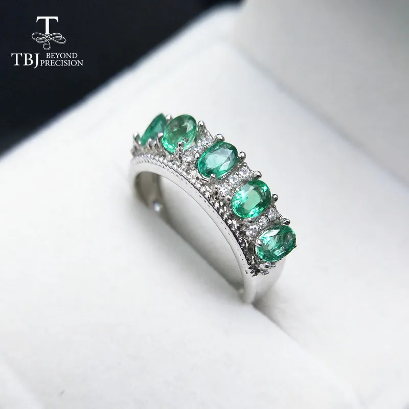 TBJ натуральный Замбия зеленый изумруд драгоценный камень кольцо в 925 пробы