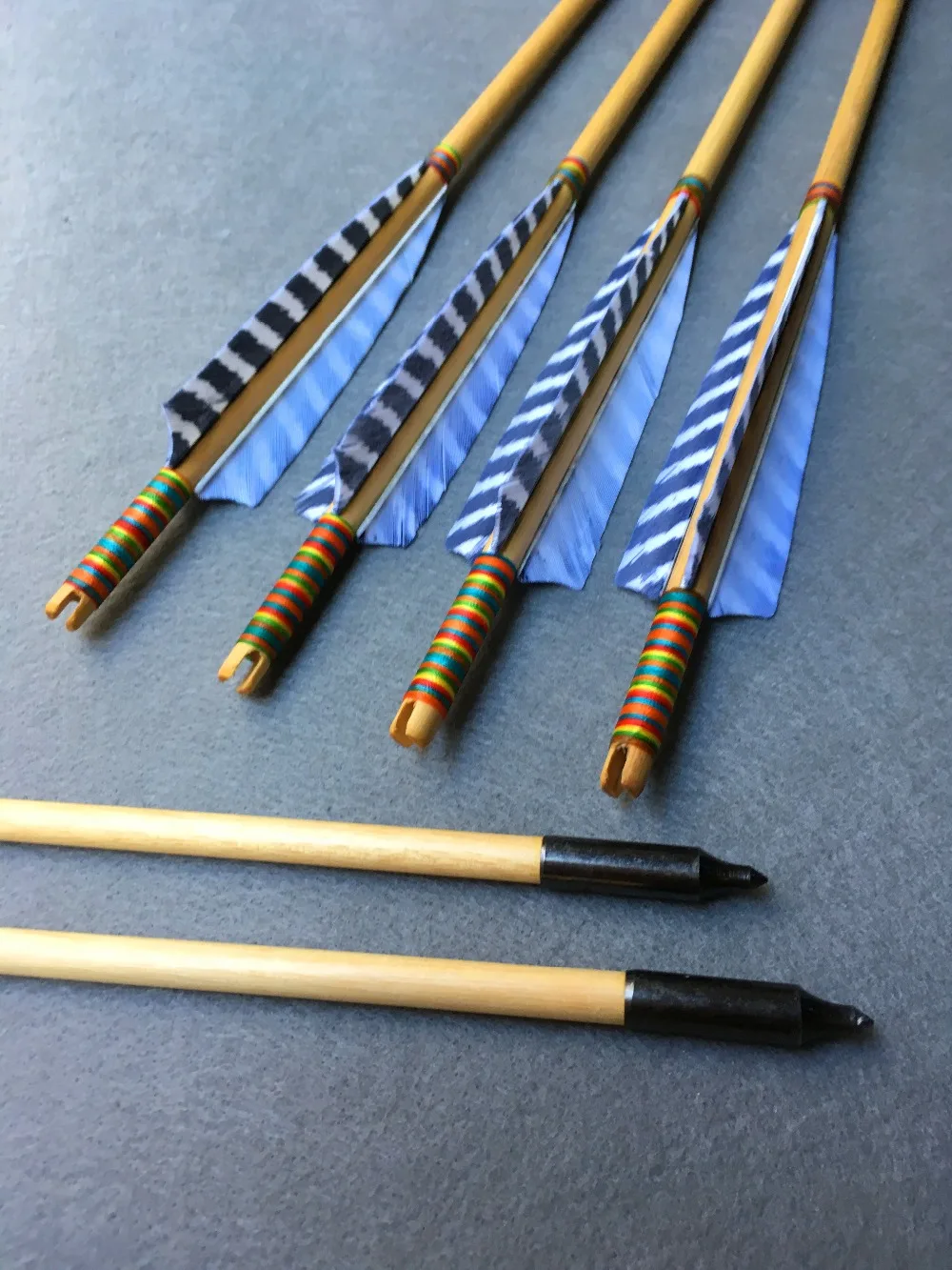 

6Pcs 32'' Gray Striped Turkey Feathers Color Tight Winding Arrows Wooden Arrows For Archery Recurve Longbow