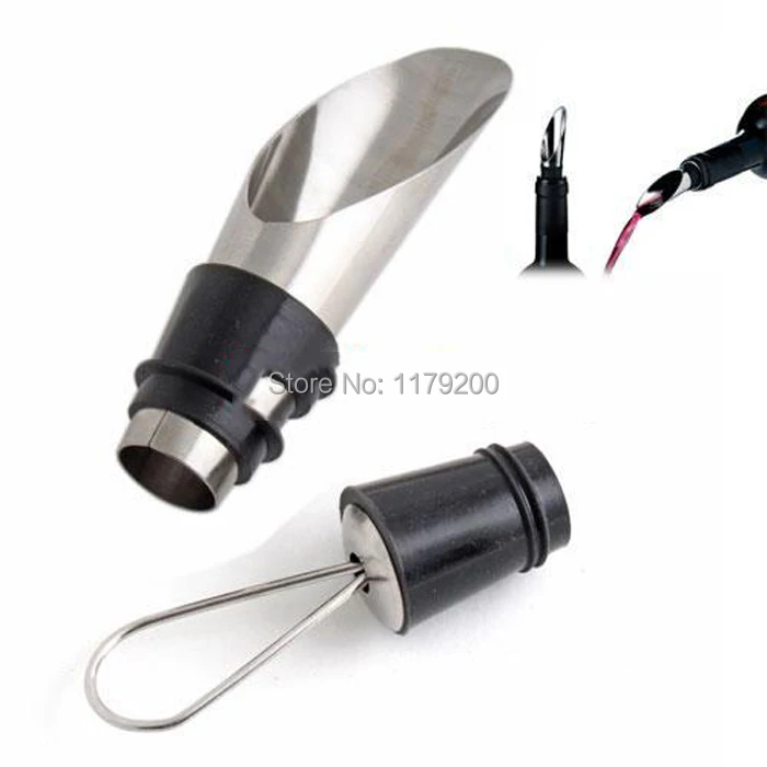 

Stainless Steel Silver Pourer Free Flow Dry Red Wine Bottle Guide Funnel with Stoppers Plug Set Liquor Bar tools Drop Shipping