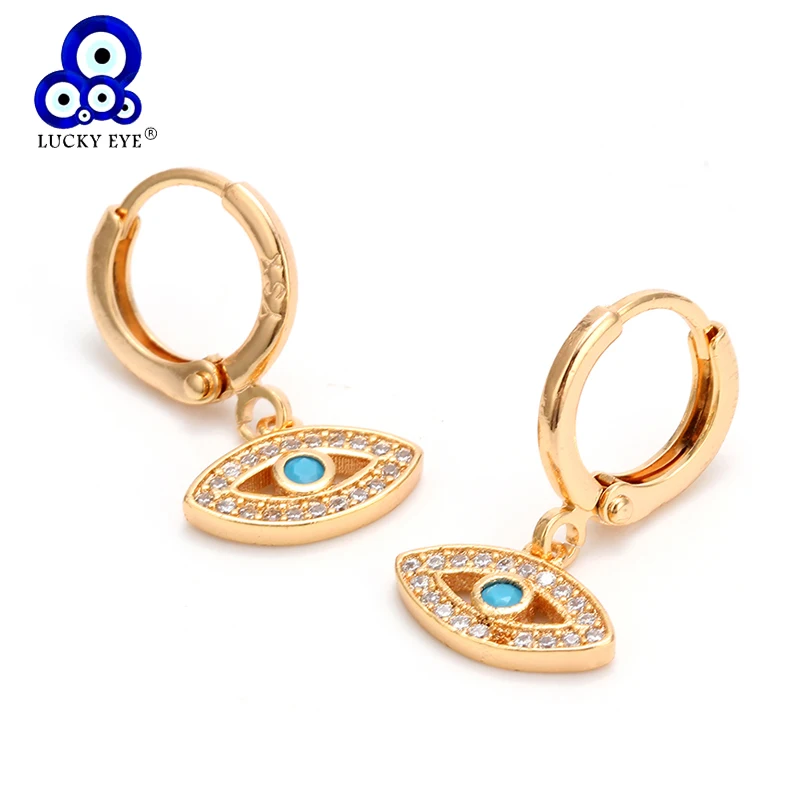 

Lucky Eye Micro Pave Drop Earrings Golden Circle Turkish Evil Eye Charm Dangle Earrings Fashion Jewelry for Women Ladies EY6341