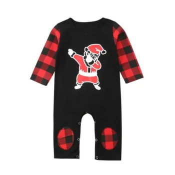 

Christmas Cool Newborn Infant Baby Boy Girl Romper Rap Santa Claus Cotton Patchwork Plaid Jumpsuit Xmas Clothes Outfit