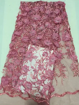 

2018 Pink French Beaded Laces Fabric High Quality Rhinestones Tulle African Laces Fabric Wedding African French Tulle Lace