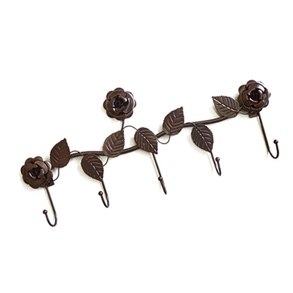 

Creative Key Coat Hat Clothes Bag Rose Nail Iron Metal Wall Hanger With 5 Hooks Door Hanger Hooks Storage Holder