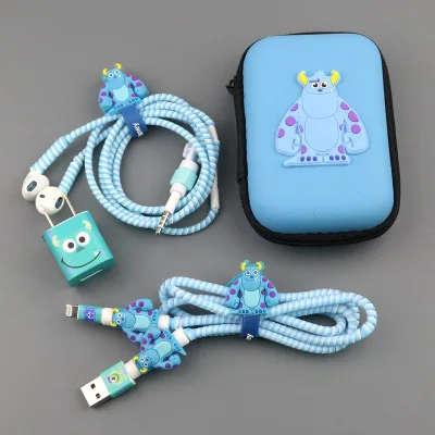 

1.5M Cute Cartoon USB Cable Earphone Protector Set With Cable Winder Stickers Spiral Cord Protector For iphone 5 6 6s 7plus