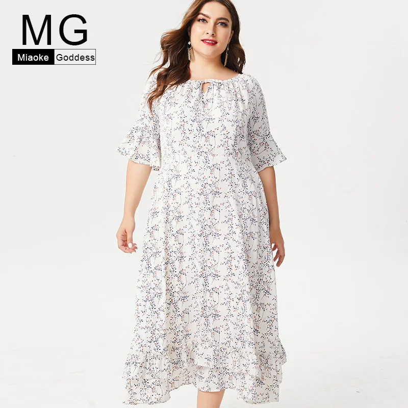 

MG 2019 Summer Plus Size womens Chiffon maxi dress fashion ladies off shoulder dresses party night 4xl 5xl 6xl