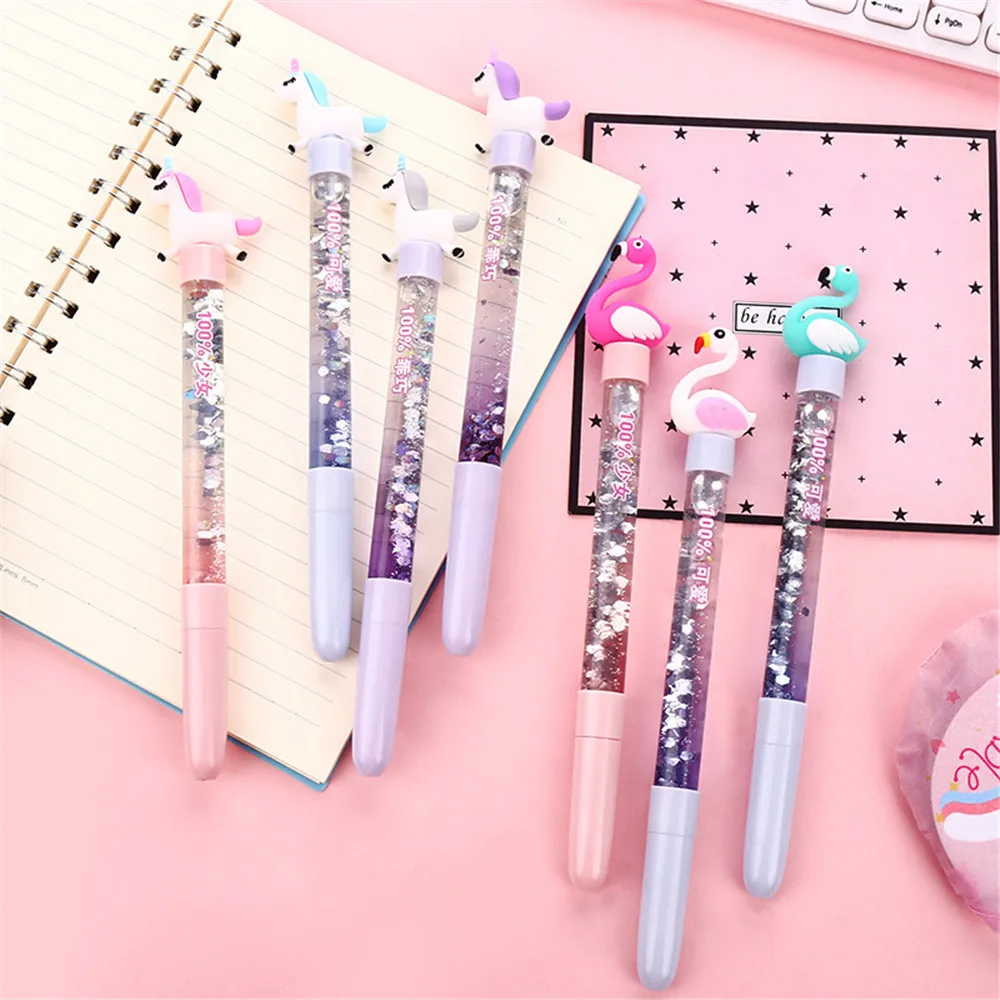 かわいいユニコーンボールペンドリフト砂グリッタークリスタルペン光沢のあるカラフルな創造的なボールペンキッズギフトノベルティ文具 ボールペン Aliexpress