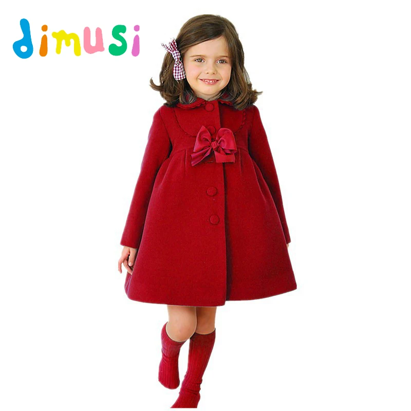 DIMUSI Зимнее платье для девочек утепленное платье; теплое хлопковое платье для девочек; детская однотонная одежда с длинными рукавами Шерстяные пиджаки Детская Верхняя Одежда для девочек 10 лет, EA051