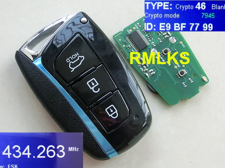 

RMLKS Car Remote Smart Key Fit For Hyundai 95440-2W600 Santa Fe IX45 433MHz ID46 PCF7945 Chip TOY40 Emergency Key Blade