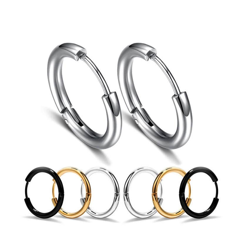 Классический диаметр 8 мм-20 мм Золотые/черные/серебряные круглые серьги-кольца для мужчин, женские серьги из сплава нержавеющей стали