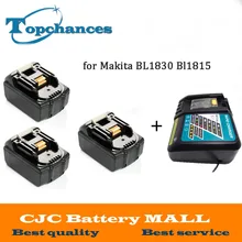 High Quality 3PCS Brand NEW 3000mAh 18 VOLT Li-Ion Power Tool Battery for Makita BL1830 Bl1815 194230-4 LXT400 + Charger